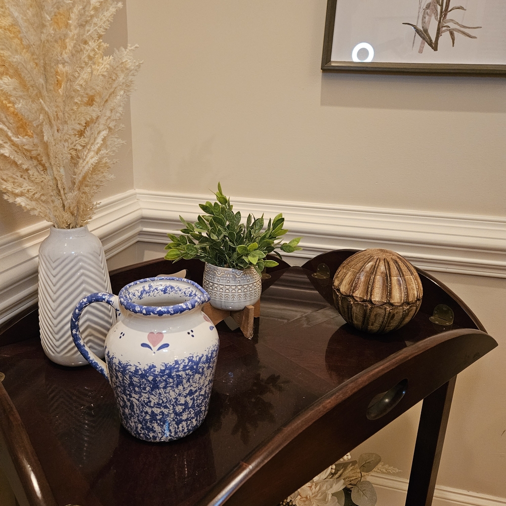 Blue and White Ceramic Pitcher